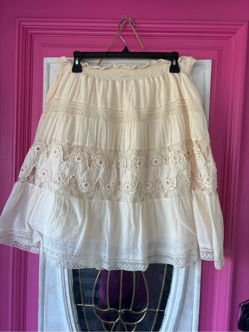 Vintage dressbarn Cream Tiered Lace boho western Skirt